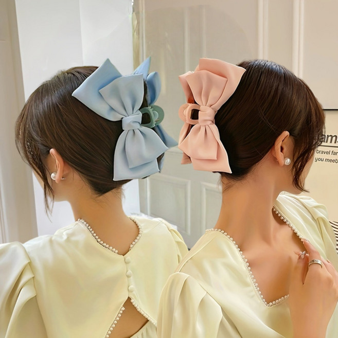 미하루 리본 반묶음 반머리 머리핀 대형 집게핀