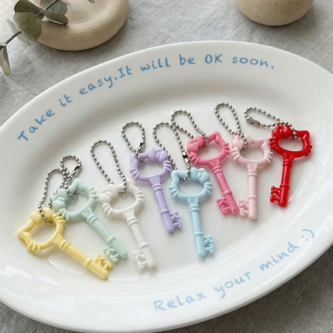 키티 고양이 열쇠 모양 키링, 1개, 핑크