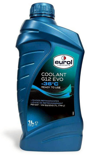 油工廠 EUROL COOLANT G12 EVO -36度C 1公升 冷卻液 高效散熱 多車型適用 防止引擎過熱, 1個, 所有燃料類型