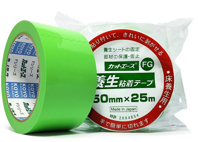 커트에이스(초록색) FG 50mmx25m 잔사 끈적이 적은 무잔사 이지컷 마스킹 보양테이프, 1개