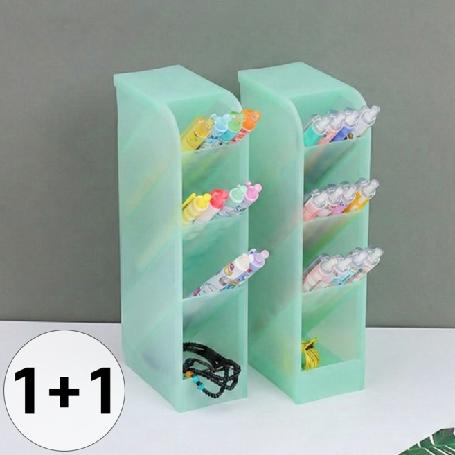 루니바 다용도 사선 책상 정리함 연필꽂이 데스크 오거나이저 1+1, 2개, 녹색