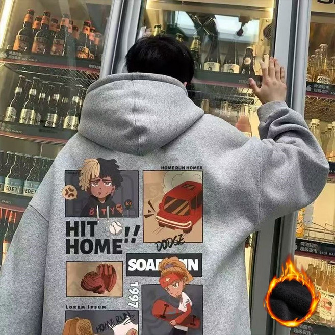 오스틱니 초특가 빅사이즈 남성용 봄가을 만화 프린팅 후드 트레이닝 맨투맨