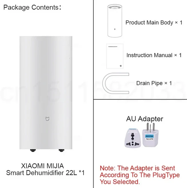 XIAOMI MIJIA 스마트 제습기 22L 가정용 흡수 에어 건조기 MIHOME 앱 지원 호환 어댑터 220V 버전, 02 AU Adapter