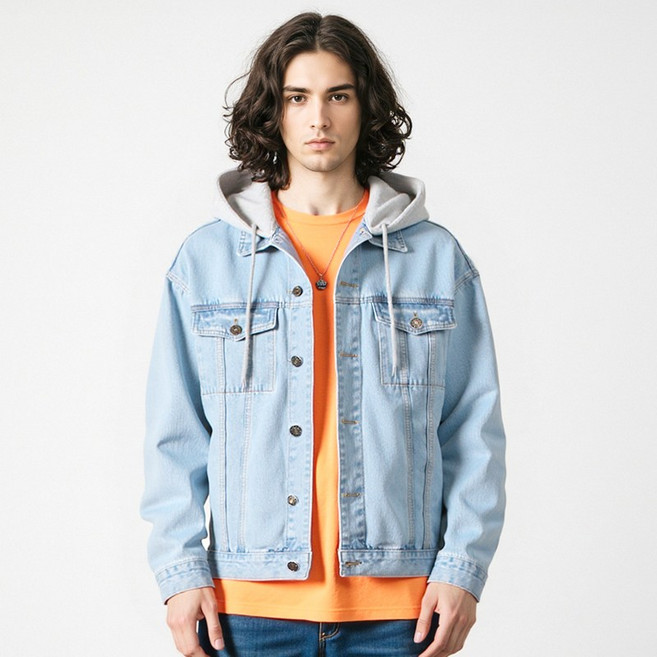 모노마인 남자 청자켓 후드 탈부착 오버핏 데님 자켓