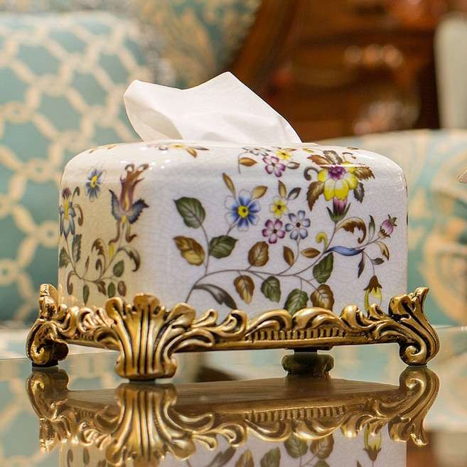 고급 도자기 각티슈 케이스 사각 휴지 앤틱 장식, 히비스커스 꽃과일 접시, 1개, 히비스커스꽃