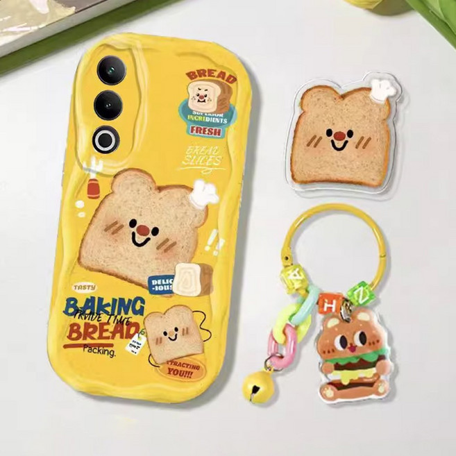 귀여운 빵 모양 스마트톡 핸드폰 거치대 태그홀더 키링 삼성 갤럭시 슬림 실리콘 범퍼 그립 톡홀더 휴대폰 케이스