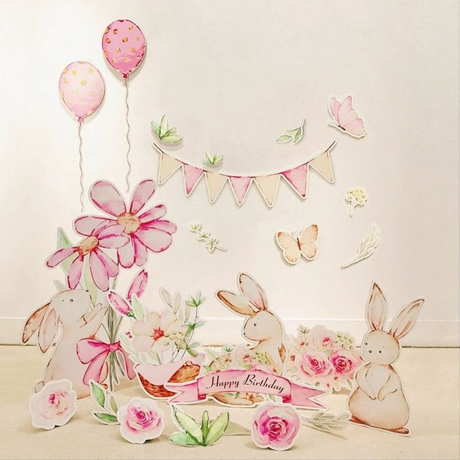 생일파티 포토존 돌상 돌잔치 첫돌 벽장식 손펌프포함 패키지, 1개, 꽃토끼 백일 kt판 세트 01
