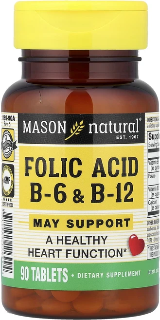 Mason Natural 엽산 B6 & B12 90정, 1개 - 쿠팡