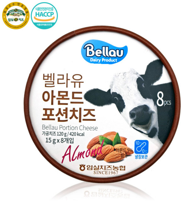 임실치즈농협 벨라유 아몬드 포션치즈, 15g, 8개