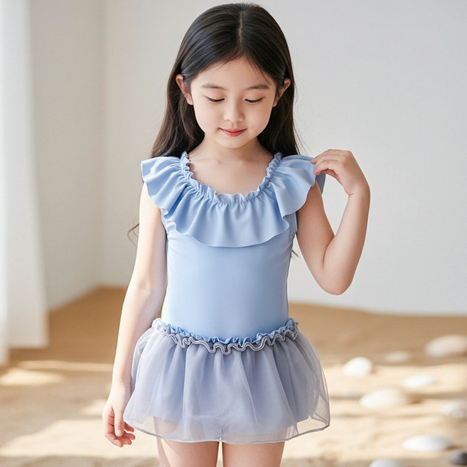 달콩슈 여아용 프릴 튜튜 원피스 수영복 세트 수영모 DSW616