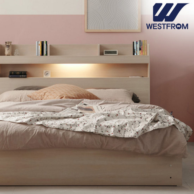 웨스트프롬 라벤더 북선반 LED 수납침대 Q/K프레임, 화이트