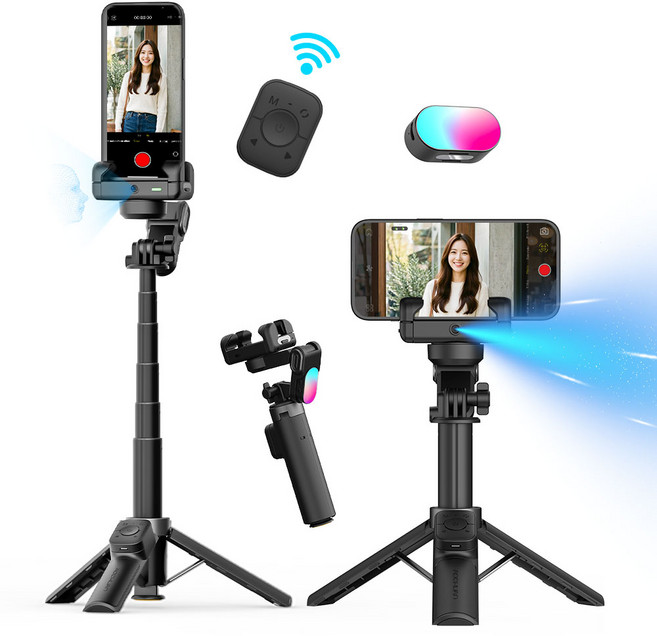 AOCHUAN SMART M3Pro mini 스마트폰 짐벌 AI 자동 추적 안티셰이크 블루투스 셀카봉 삼각대 겸용 접이식 Vlog 유튜브 촬영용, 1개, 검은색, m3promini