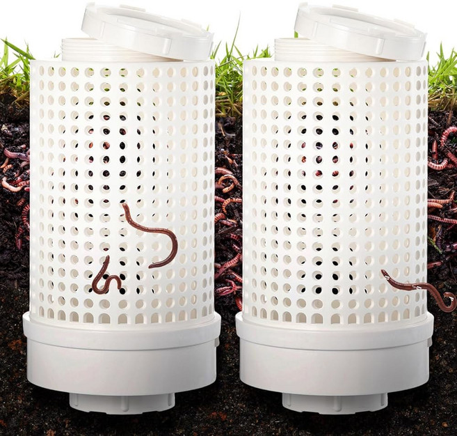 Blossound 2Pcs Inground Worm Composter 야외 농장 퇴비통 음식물 쓰레기 퇴비 절감 시스템 지속 가능한 가정용 정원 침대용 벌레 퇴비통 (11.81, 11.81 x 6.3 x 6.3 Inch