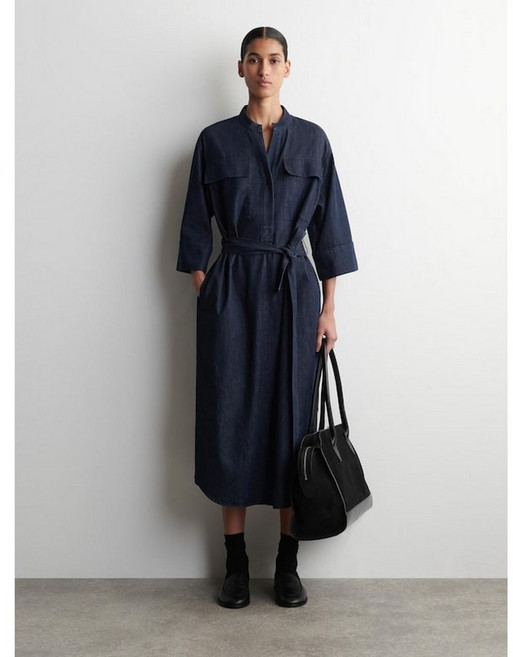 COS 공식 데님 유틸리티 미디 셔츠 드레스 다크 블루 1073972
