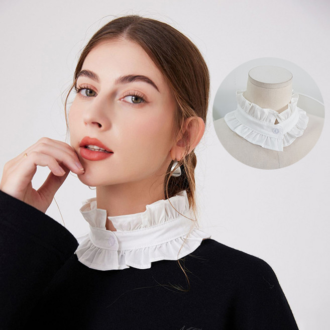 핑크비올라 단추 프릴 하이넥 넥케이프 여성 이너셔츠 페이크카라