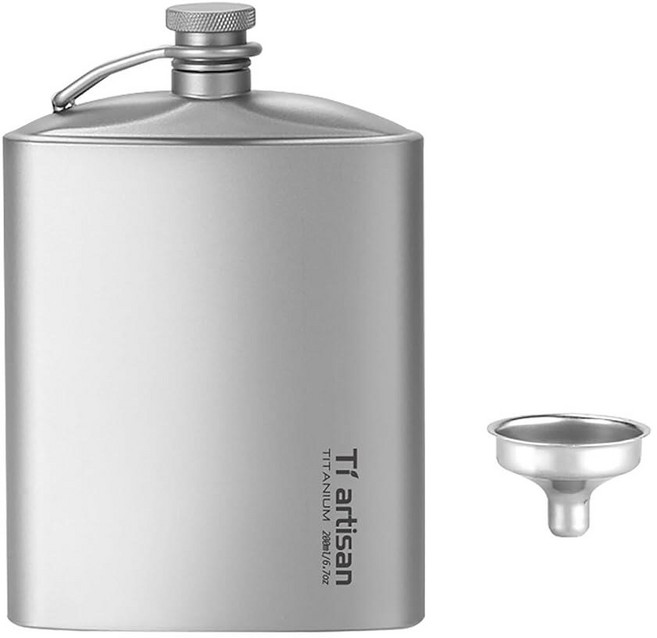Ti artisan Titanium Hip Flask 200ml with Funnel Ultralight Titanium Flask Leakproof Pocket Flask