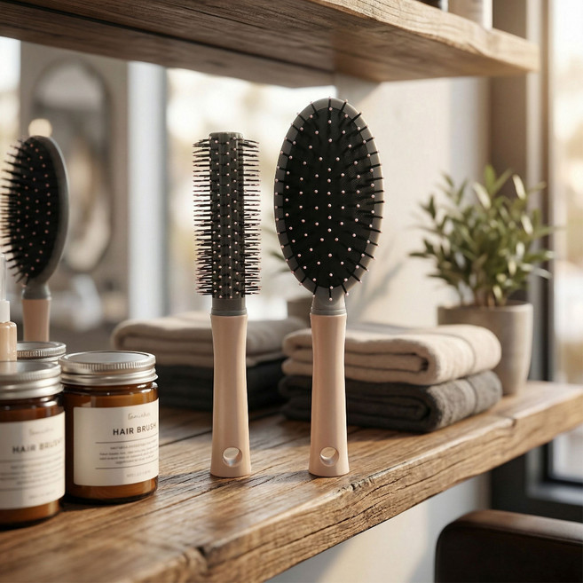 헤어 롤 패들 브러쉬 머리빗 2종, 1개, 핑크