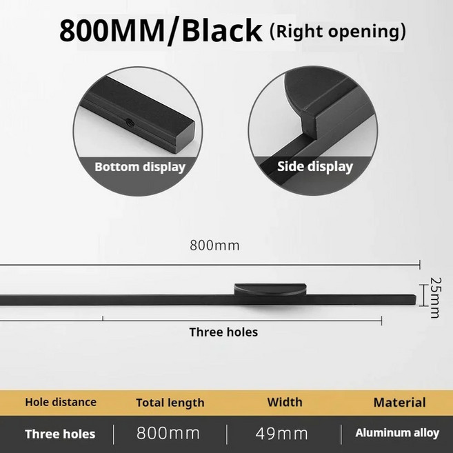 브러시드 골드블랙 알루미늄 캐비닛 핸들 모던 미니멀 롱 풀 반원형 더블 도어 옷장서랍 하드웨어, 01 1PC, 16. Black-800mm-Right / A. 1PC, 1개