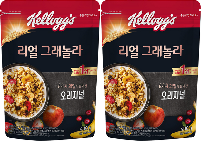 켈로그 리얼 그래놀라 오리지널 시리얼, 400g, 2개