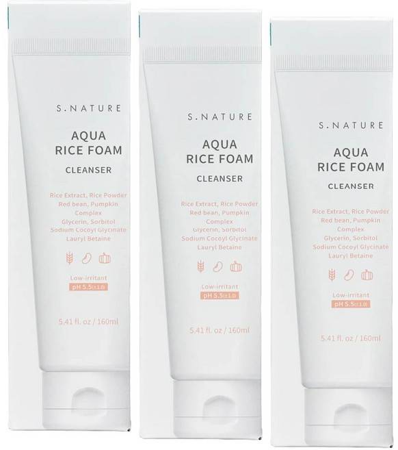 에스네이처 아쿠아 라이스 약산성 클렌징폼, 160ml, 3개