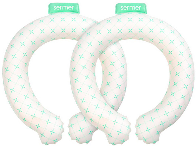세르메르 32두께 대용량 18도 아이스 여름용 넥쿨러, 그린 네모 패턴, 2개