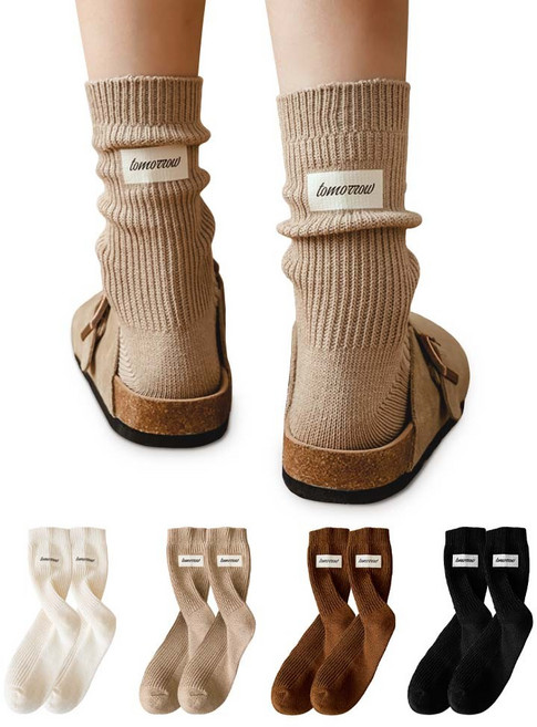 홈샘 여성 데일리 레터링 골지 패션 양말 4켤레