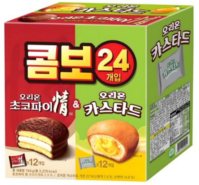 오리온 콤보 초코파이 정 39g x 12p + 카스타드 23g x 12p, 744g, 15개