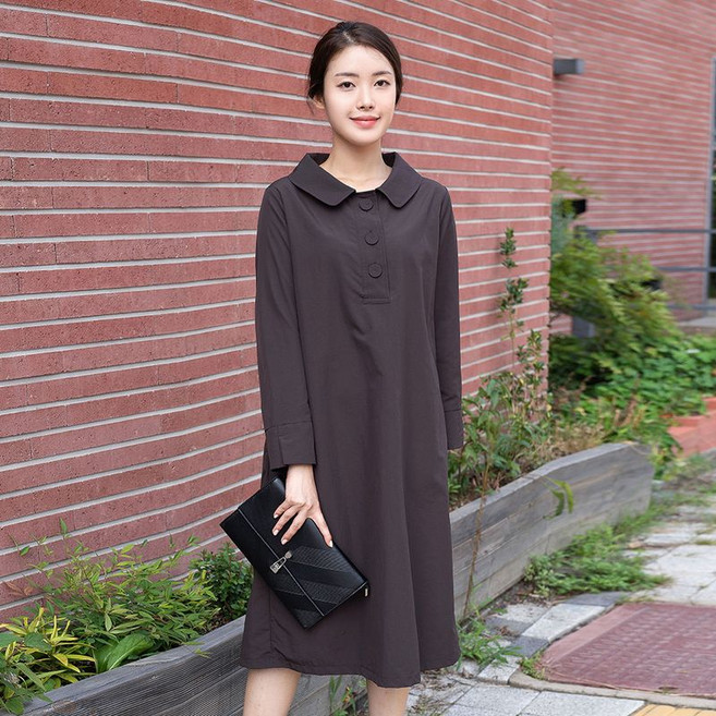 모슬린 엄마옷 단추 카라 원피스 MQG123726 마담 미시 중년여성 빅사이즈 할머니옷 50대 60대 70대