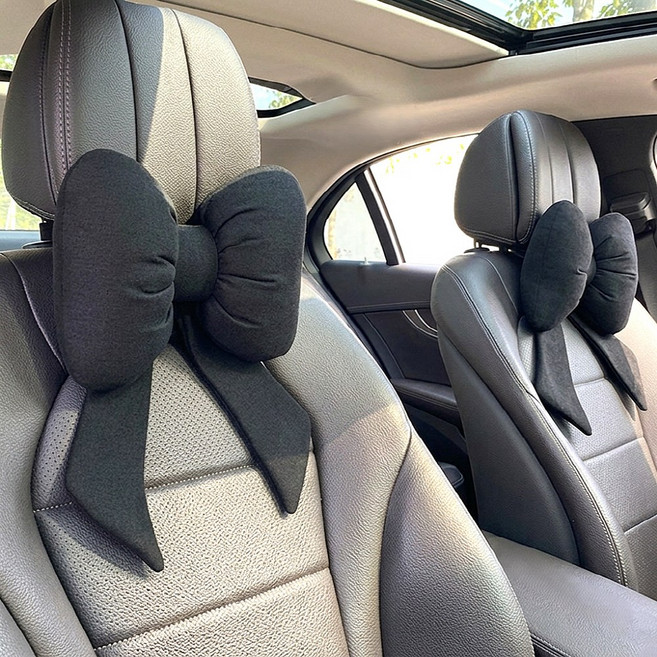 버닝오스 차량용 목쿠션 리본 자동차 목베개, 1개, 블랙