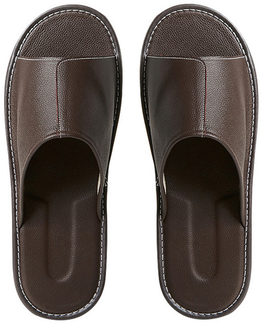 고급 가죽 실내화 호텔 슬리퍼 거실 실내슬리퍼 거실화, 1개, 브라운