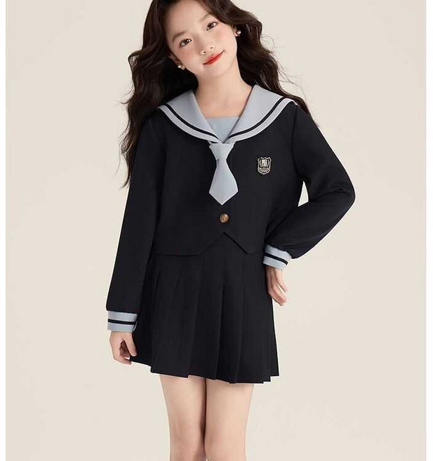 女童學院風JK套裝 中大女童秋季新款海軍領水手服半身裙兩件套