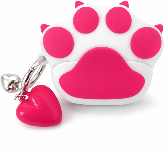 젤리냥 발바닥 갤럭시 버즈3(프로 FE) 케이스 + 핫핑크 하트키링, 1개, 흰냥이, 갤럭시버즈3(프로,FE)공용