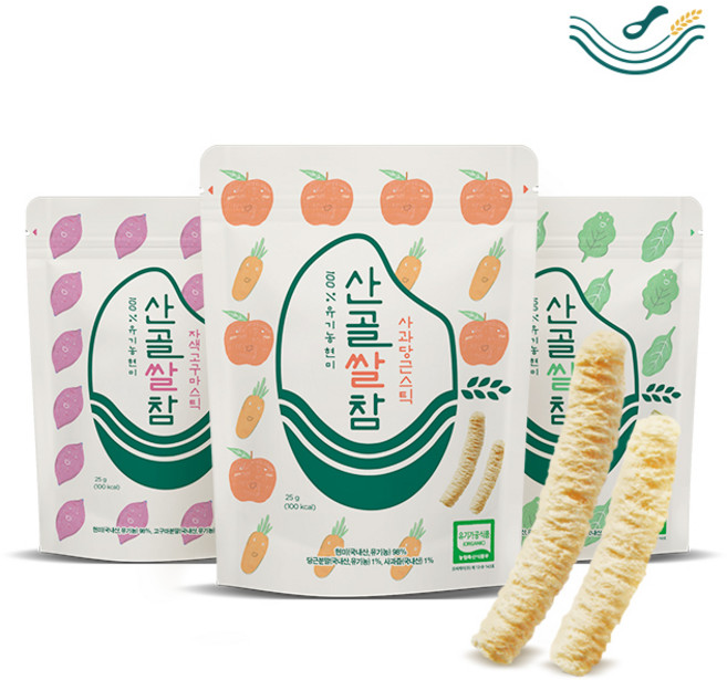 [에코맘의산골이유식] 산골쌀참 사과당근3봉+자색고구마3봉+시금치3봉, 25g, 1개