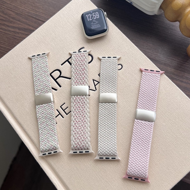 DODLXL 심플 컬러풀 나일론 웨빙 밴드 스트랩 애플워치 10세대 987654 울트라/SE호환, 벚꽃핑크