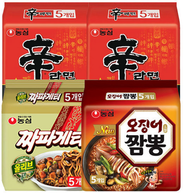 신라면 10입 + 짜파게티 5입 + 오징어짬뽕 5입 (총 20입), 신라면 10입 + 짜파게티 5입 + 오징어짬뽕 5입 (