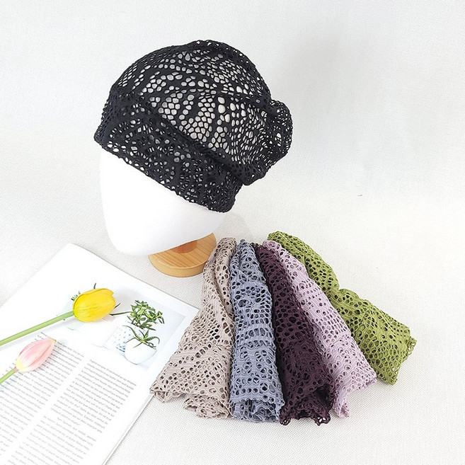 패턴 망사 실내 비니 두건 중년 반다나 여자 모자