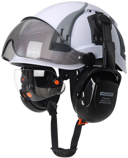 조정 가능한 슬롯 안전 엔지니어 CE 있는 건설 ABS 모자 바이저가 작업 귀마개 내장 ANSI 고글, White Set A, 1개