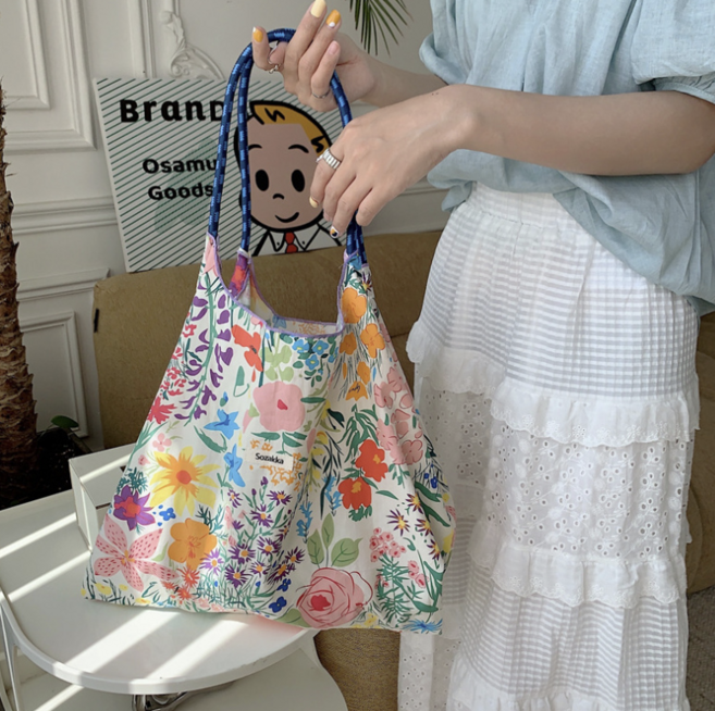 콩알만한게 로프 플라워 에코백