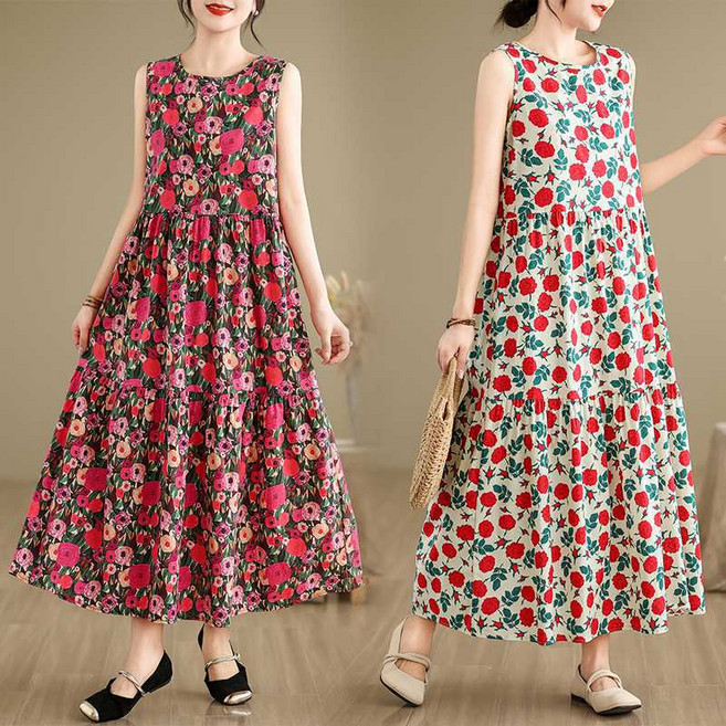 JLVJ 여성 여름 꽃무늬 바캉스 롱 원피스