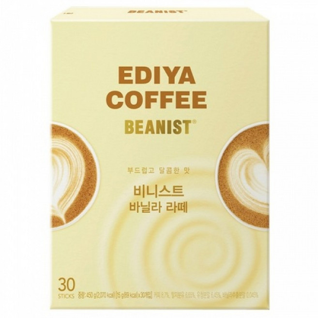 이디야비니스트바닐라라떼15gx30T, 1개, 30개입, 카페인, 15g