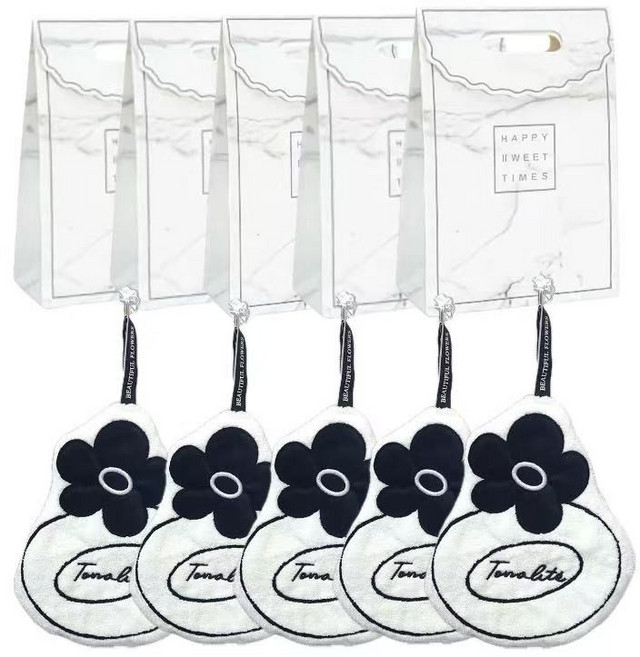 프렌치 고리형 다용도초강력흡수 핸드타월 5종세트 답례품 개별포장, 5개, 물방울 플라워형+포장