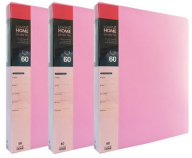 러빙홈 A4 3공 O링 클리어 바인더화일 60매, 핑크, 3개