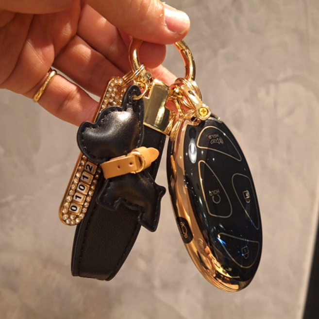 FERNIX 현대자동차 차키 TPU 케이스+고급키링(5버튼 7버튼), 7버튼, 블랙