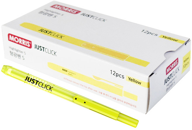 모리스 저스트클릭 노크식 형광펜 노랑색, 1박스, S 12개입