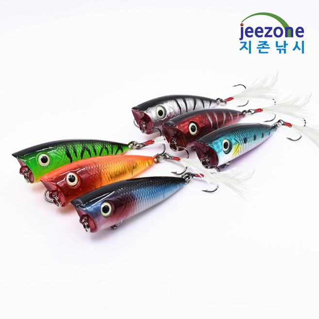 지존낚시 포퍼 65mm 6.3g 탑워터 플로팅 여름철 배스 쏘가리 루어낚시 용품 스틱 베이트 미끼채비 트레블 훅 루어낚시용품, P06