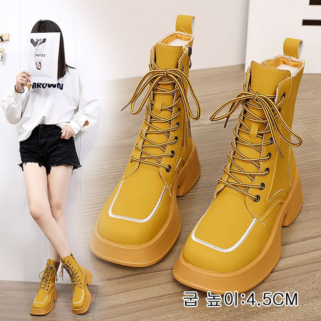 여성 워커 부츠 가을 겨울 패션 데일리 키높이 통굽 단화 슈즈 캐주얼 코디 미들 앵글부츠 WMY