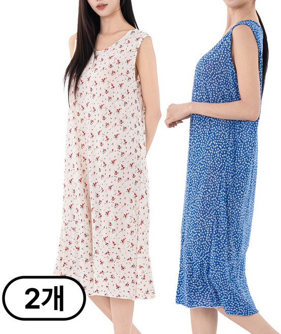시크나인 나시 플라워 원피스 파자마 민소매 쿨링 빅사이즈