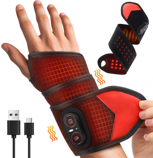 EMS 레드라이트 찜질 마사지 무선휴대용 손목보호대 양손 내장 배터리 3000mah