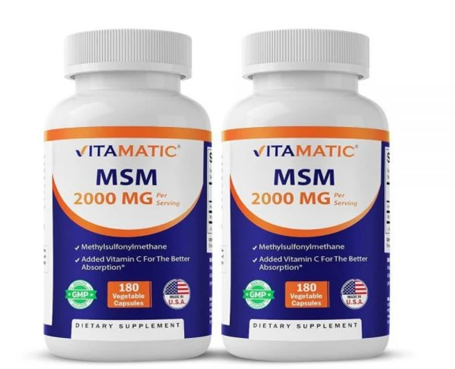 Vitamatic MSM 2000mg 비타민 C 함유 1회 제공량 당 75mg - 식물성 캡슐 180정 MSM의 더 나은 압소프리톤(메틸설포닐메탄) GMO 프리 및 글루텐 2팩, 1개 - 쿠팡