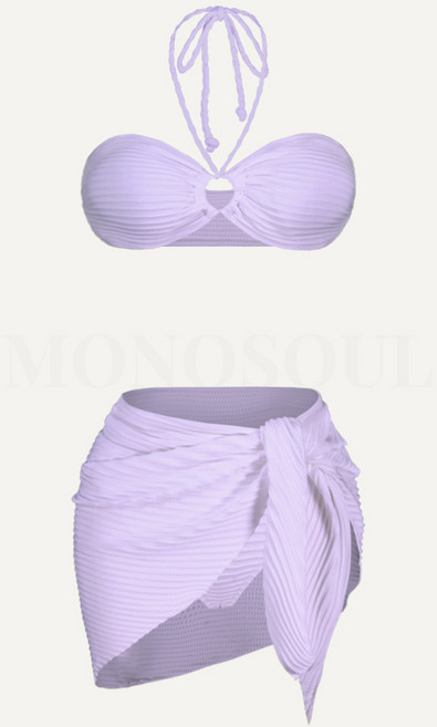 모노소울 자동몸매보정 츄잉 3피스 홀터 비키니 수영복 세트, 퍼플 ( 은은한 라벤더 연보라 ), M (44반~55반)